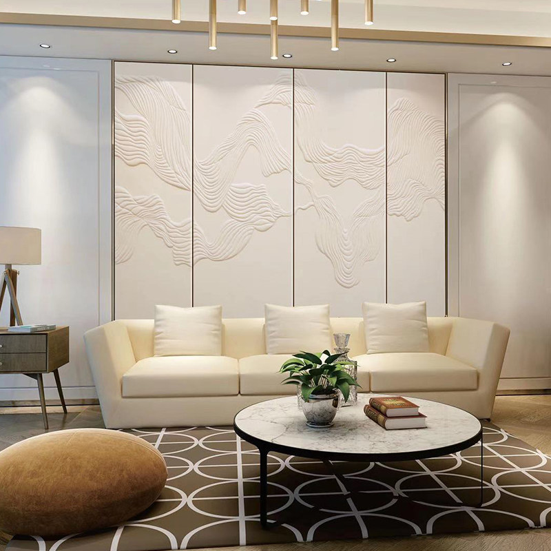 新中式客厅软包背景墙简略床头沙发电视硬包皮雕背景墙软包