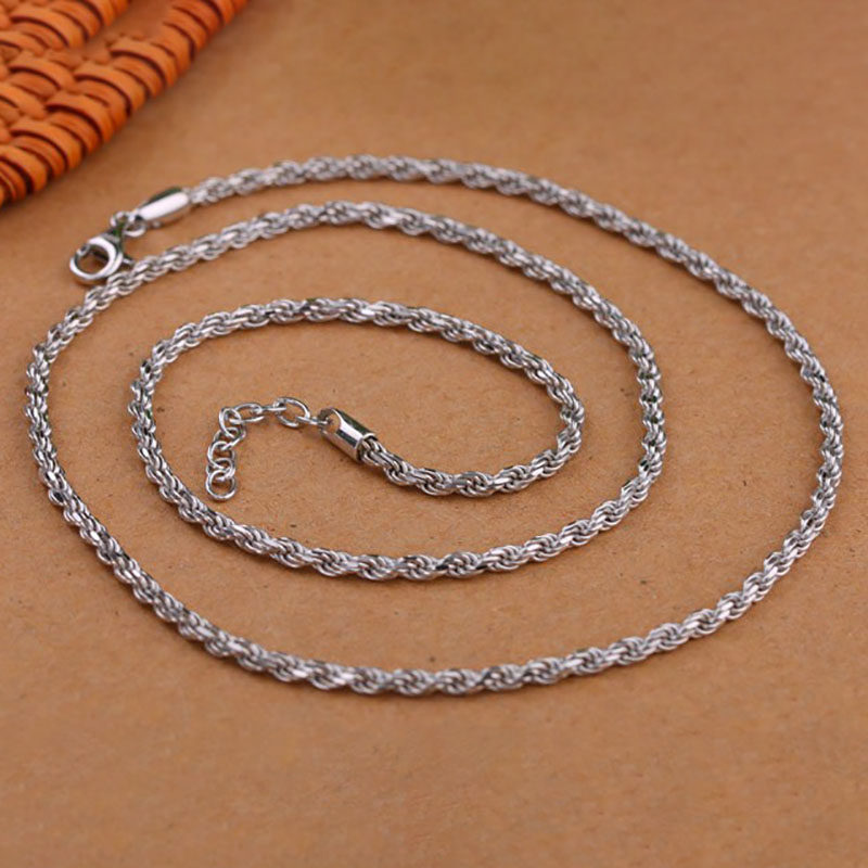 s925纯银扭纹麻绳项链男女轻奢毛衣链意大利扭绳链时尚锁骨链链子