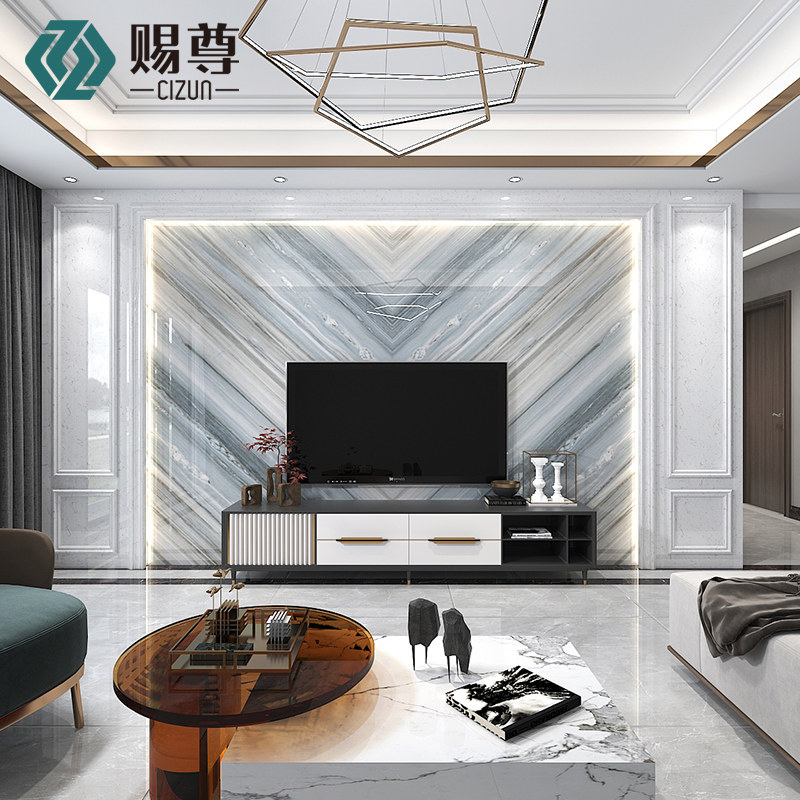 新款大理石电视背景墙现代简约轻奢奢风影视客厅电视墙瓷砖背景墙