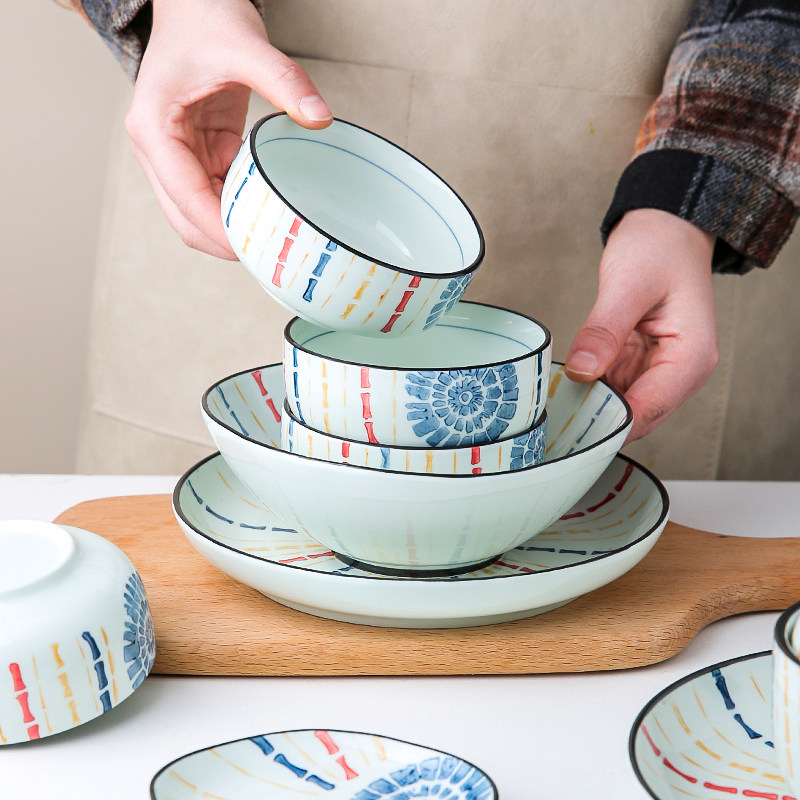 川岛屋日式复古餐具陶瓷碗创意个性家用饭碗汤碗菜盘碗碟套装组合