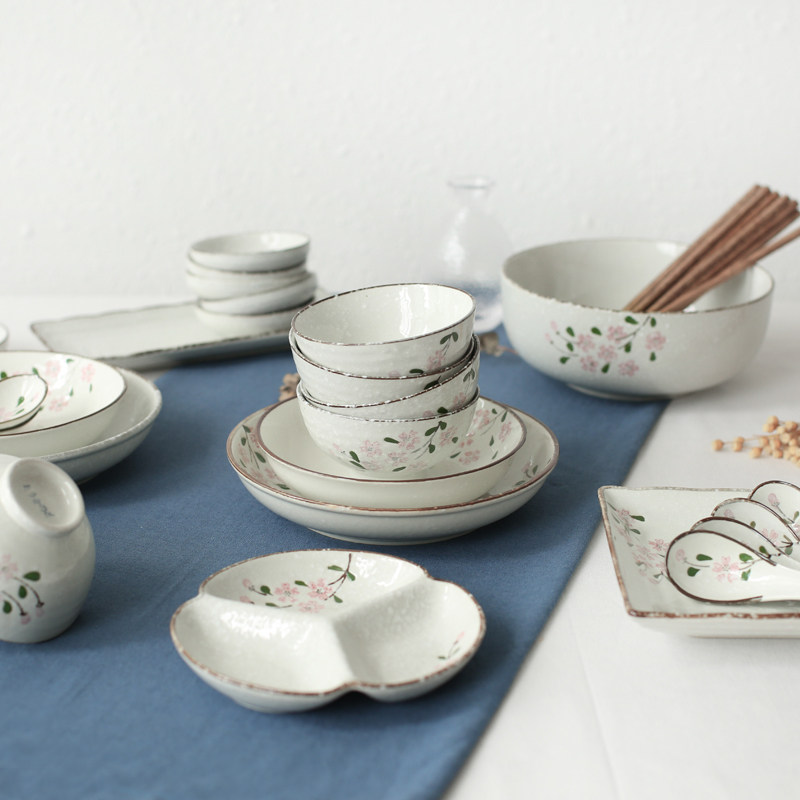 日式雪点樱花手绘26头陶瓷餐具碗盘子碗碟套装餐具套装pz-67