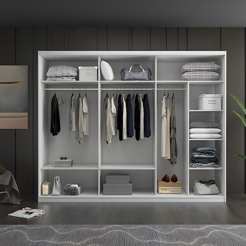卧室衣柜推拉门定制移门衣柜滑门现代简约大衣橱定做家具外挂双门