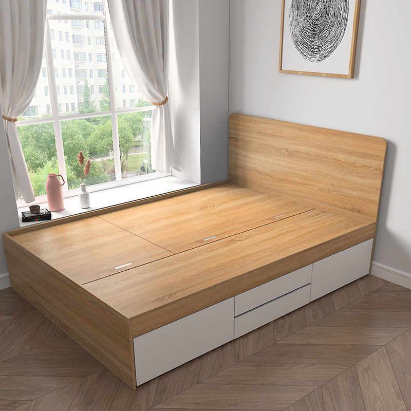 定制单人床小户户型简约12米榻榻米卧室收纳储物板式床