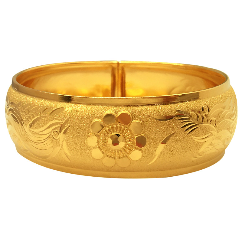 龙凤手镯镀金20mm新娘结婚金镯子女婚嫁三金手镯