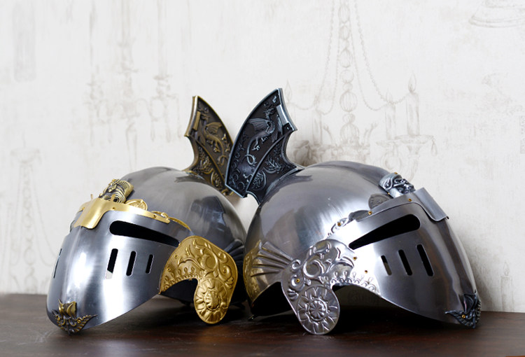 中世纪骑士头盔面罩真人可戴武士复古欧式铁艺摆件