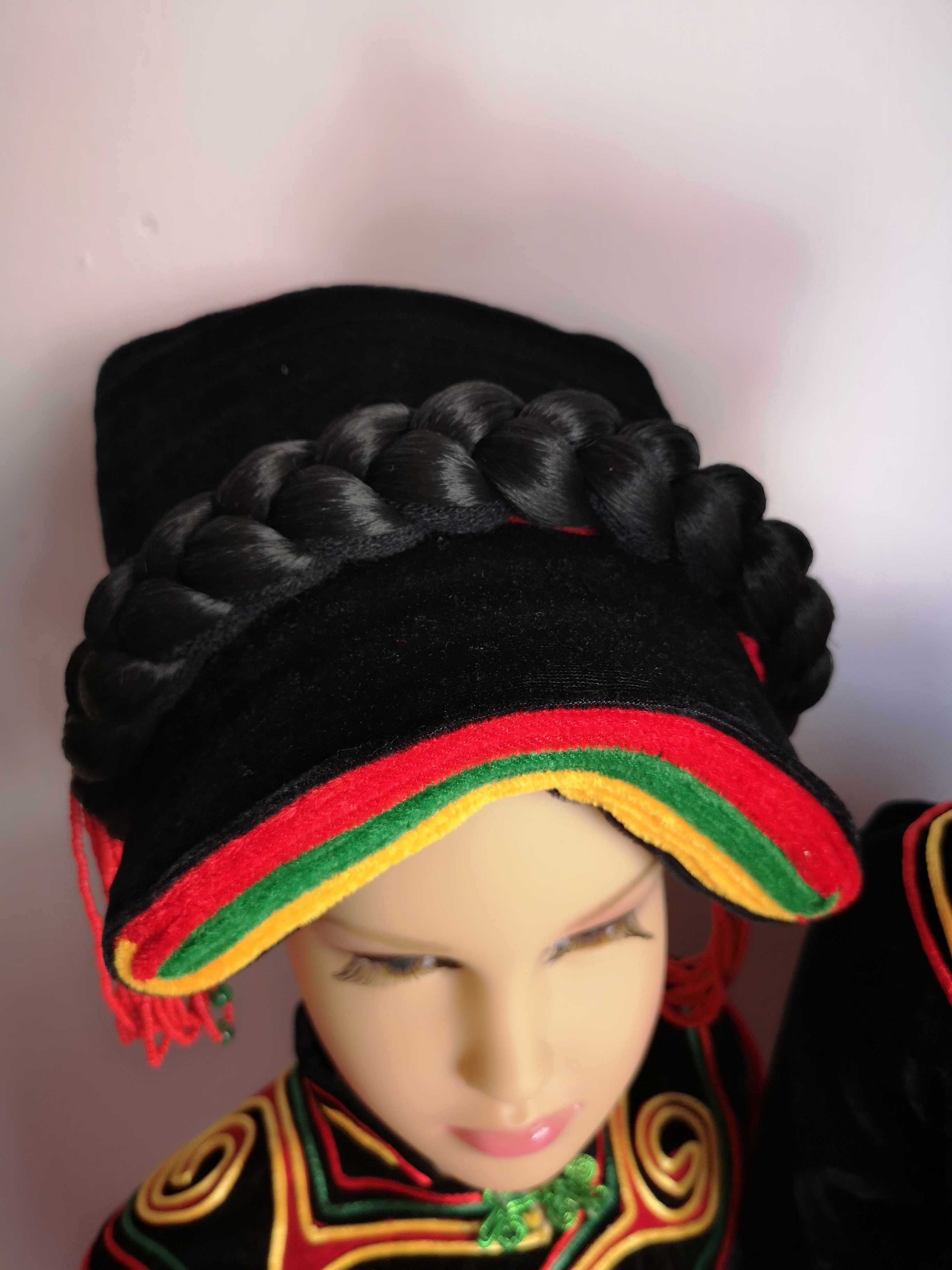 凉山彝族儿童头饰帽子假发辫子套装少数民族特色帽子