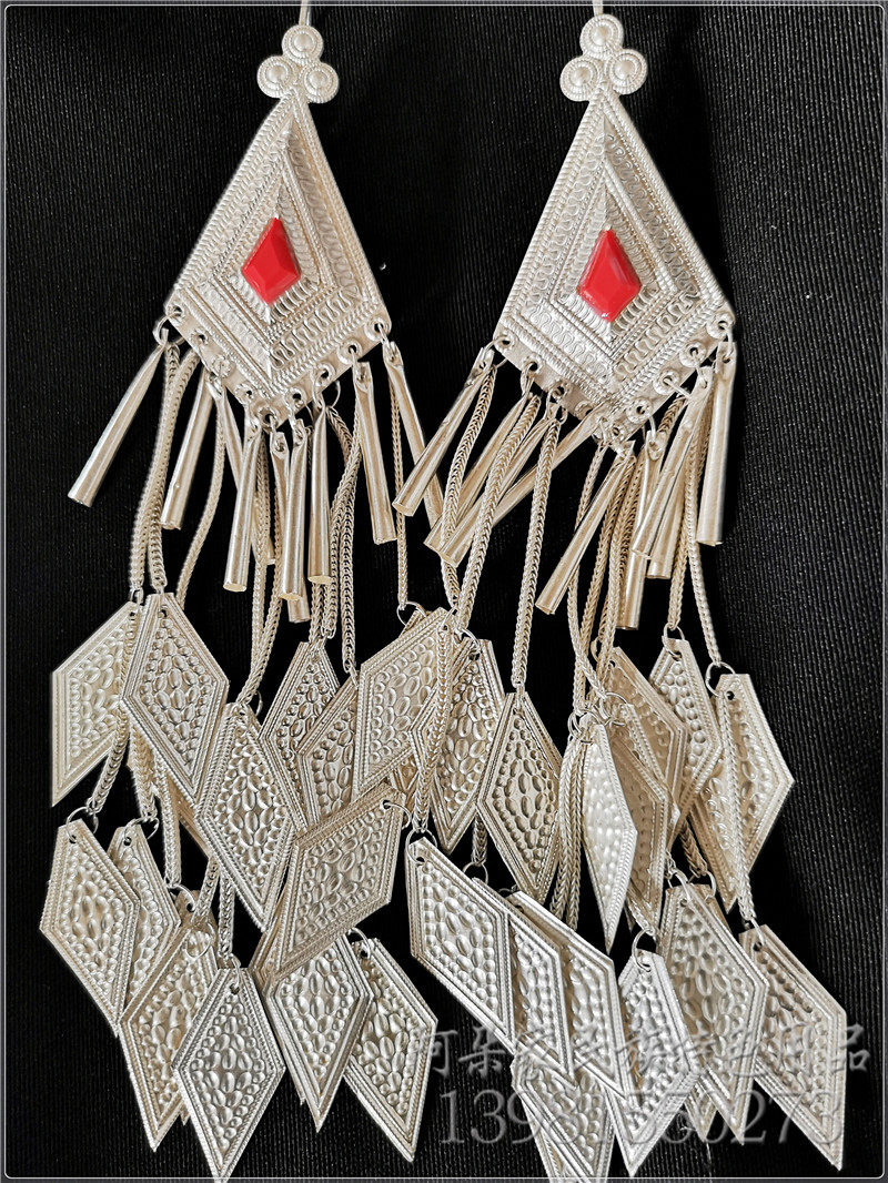 我爱你中国同款凉山彝族纯银耳环三层女长流苏耳环