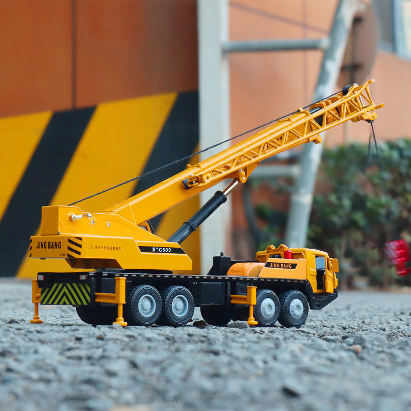 精邦合金起重机模型吊车可伸缩折叠臂手大号工程车合金车