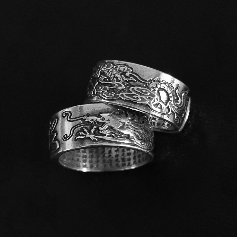 龙戒指霸气生肖银大古法活口食指潮人个性心经戒指