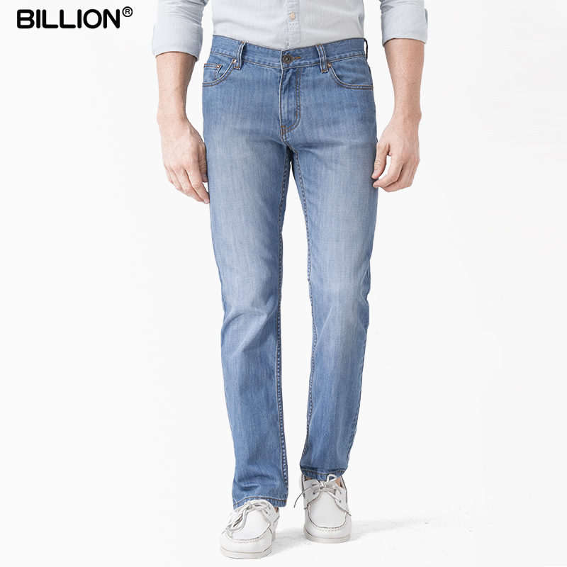 Billion浅色牛仔裤男合体直筒春季商务休闲浅蓝潮流青年简约长裤