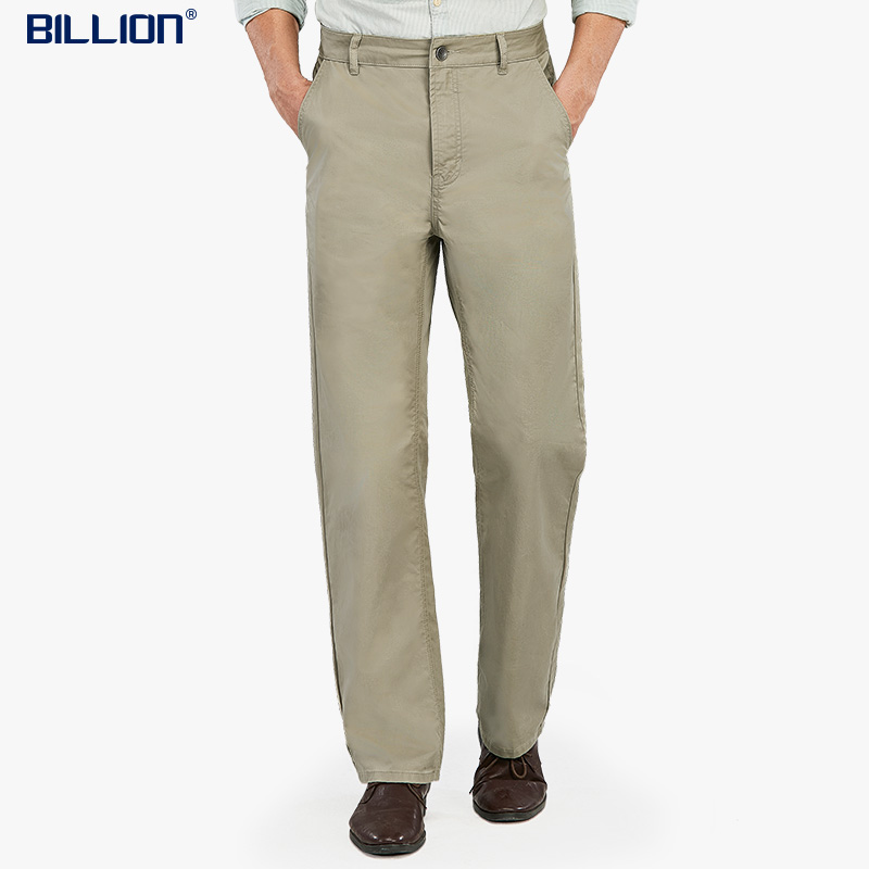 Billion夏季薄款宽松阔腿休闲裤男高腰纯棉卡其深棕色商务长裤子