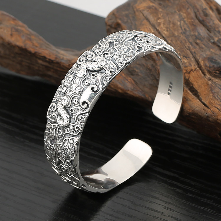 中国风纯银牛魔王手镯s925银饰品泰银手环牛头夸张男士银镯子包邮