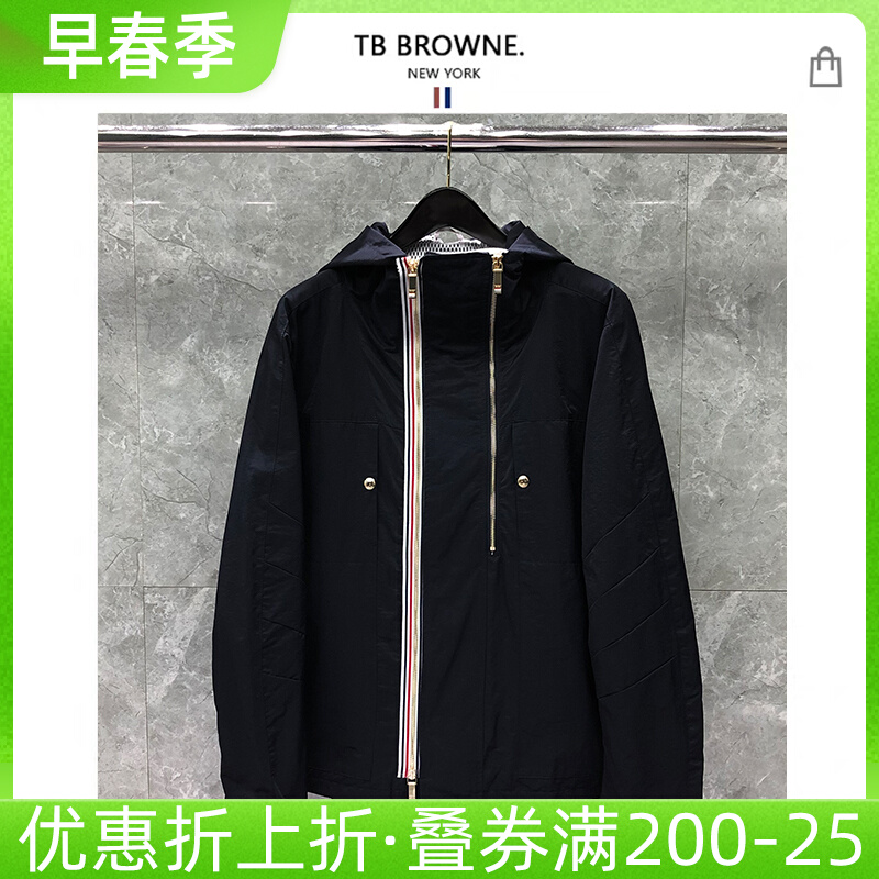 tb双拉链夹克男宽松连帽春秋新款韩版潮牌风衣休闲百搭帅气薄外套