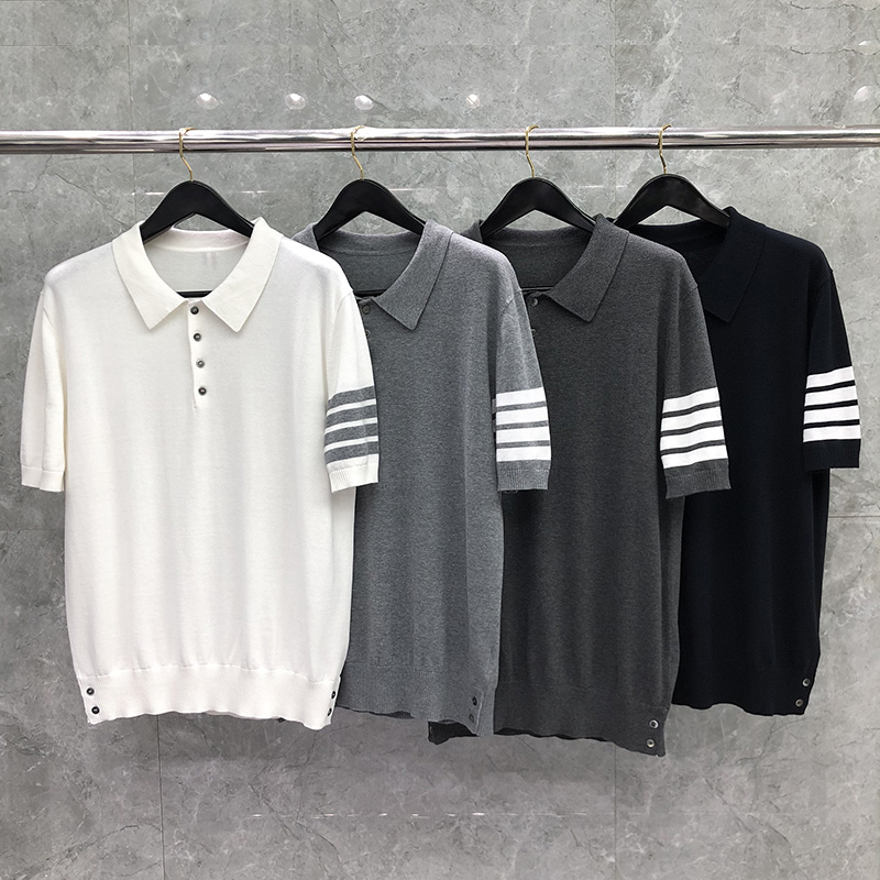 TB短袖T恤男女款2022夏季新款四条杠针织衫纯色冰丝polo衫潮男t恤