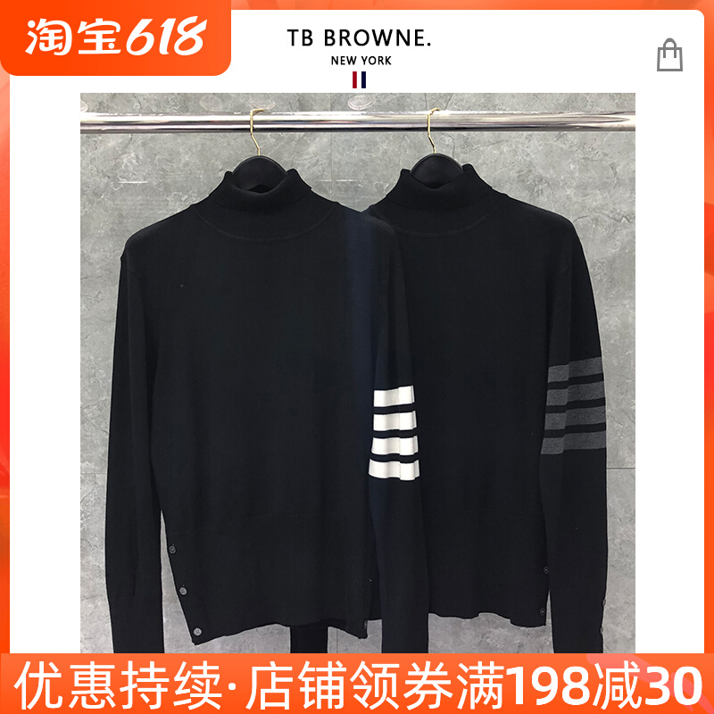 tb高领毛衣男潮流时尚黑色高翻领百搭秋冬修身套头针织外套打底衫