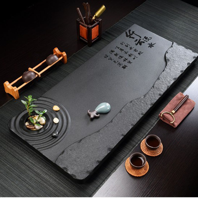 天然整块乌金乌金石石头茶盘小号家用干泡简约茶盘