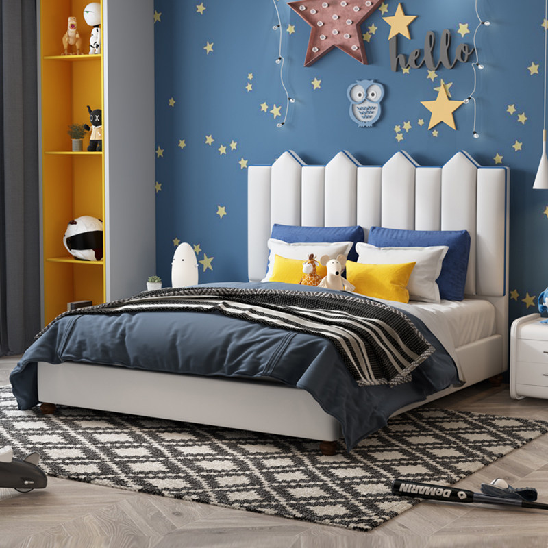床头梵美登儿童城堡青少年北欧风格创意软包纳帕皮艺床