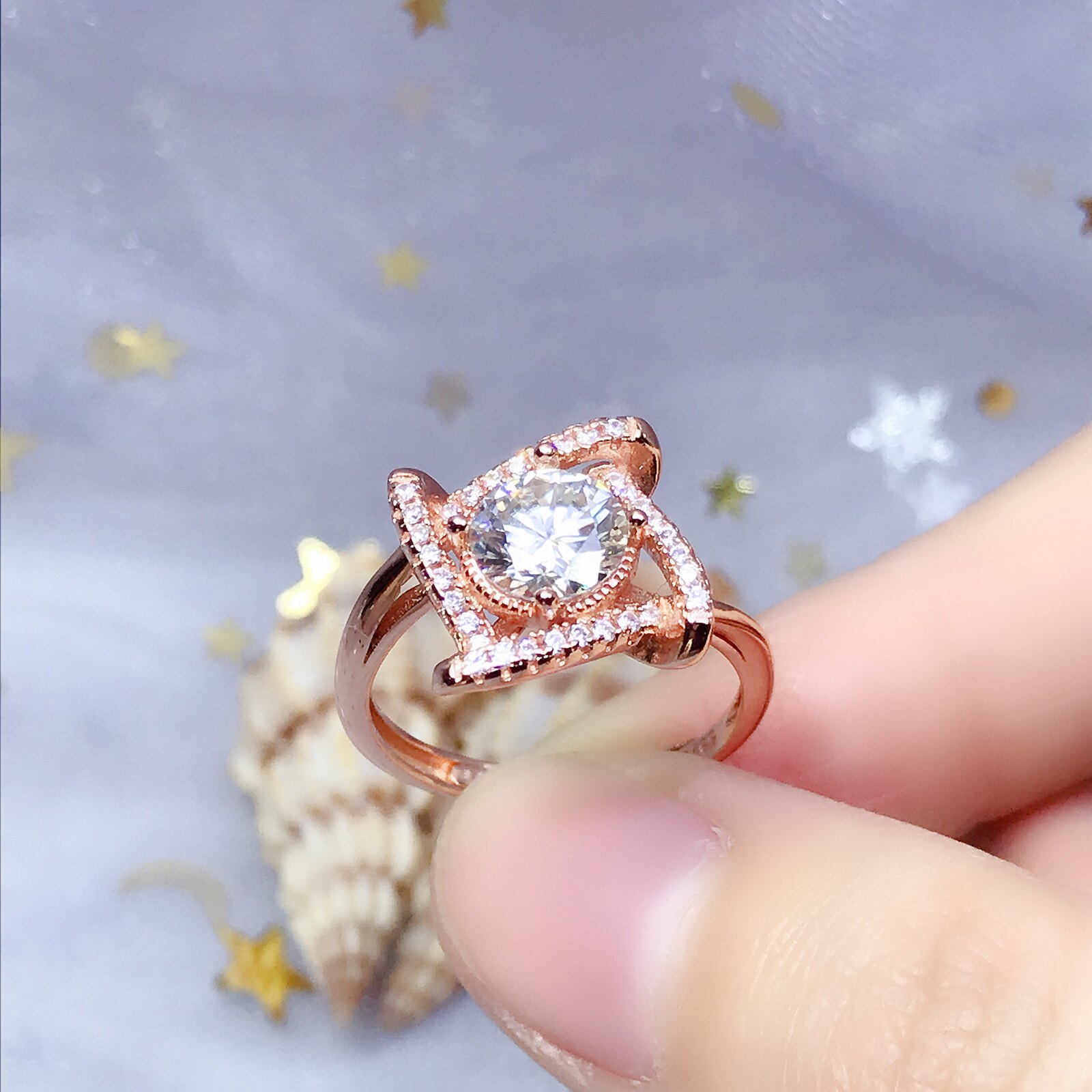 s925钻石工活精工蛋面镶嵌款可莫桑银饰品6mm戒指