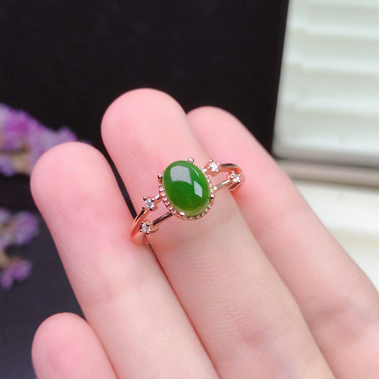 s925碧玉翡翠代镶新简约清新10mm椭圆形空托戒指戒指