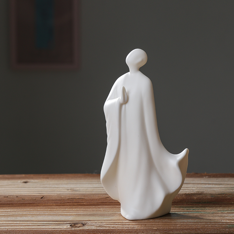 禅意德化白瓷无相佛新中式人物陶瓷小和尚创意摆件