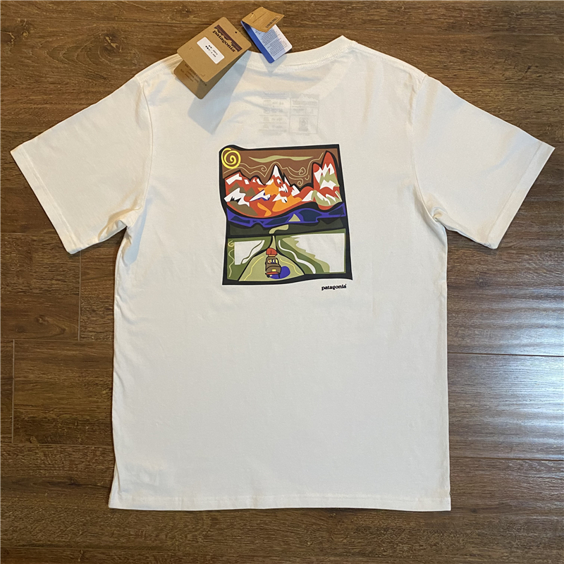patagonia巴塔 复古宽松火山山谷印花休闲圆领短袖T恤男日系潮牌