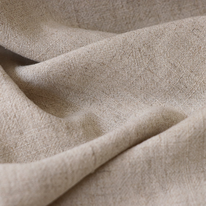 米色砂洗棉麻布料时装面料亲肤透气柔软垂坠海绵垫