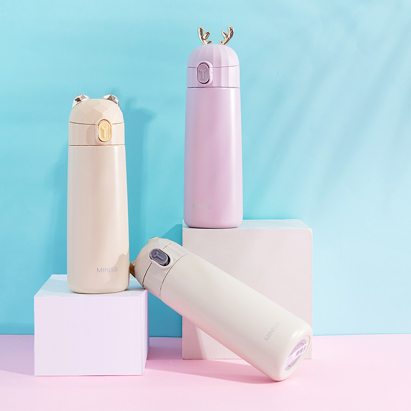 miniso名创优品摩登萌萌鹿不锈钢卡通保温杯350ml真品品包保温杯