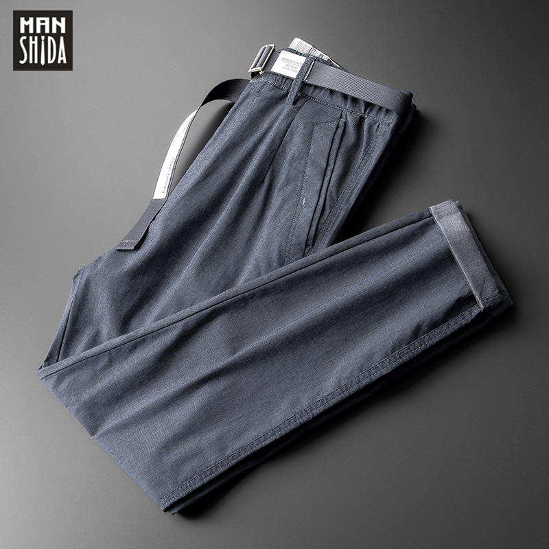 男士休闲裤夏季宽松小脚直筒纯色百搭裤子男装西裤九分裤2022新款