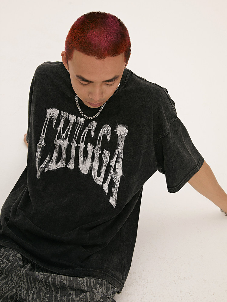 chiggalab黄鬼21ss幻影骨架镶钻效果潮牌做旧宽松t恤