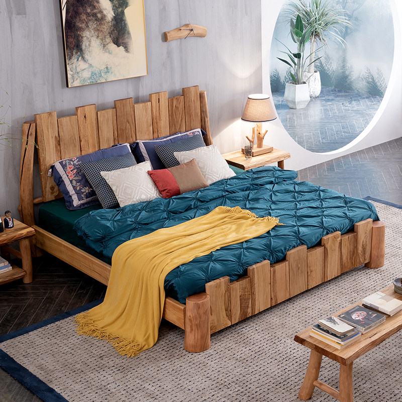 原木实木木床双人床原生态婚床民宿客栈创意特色实木床