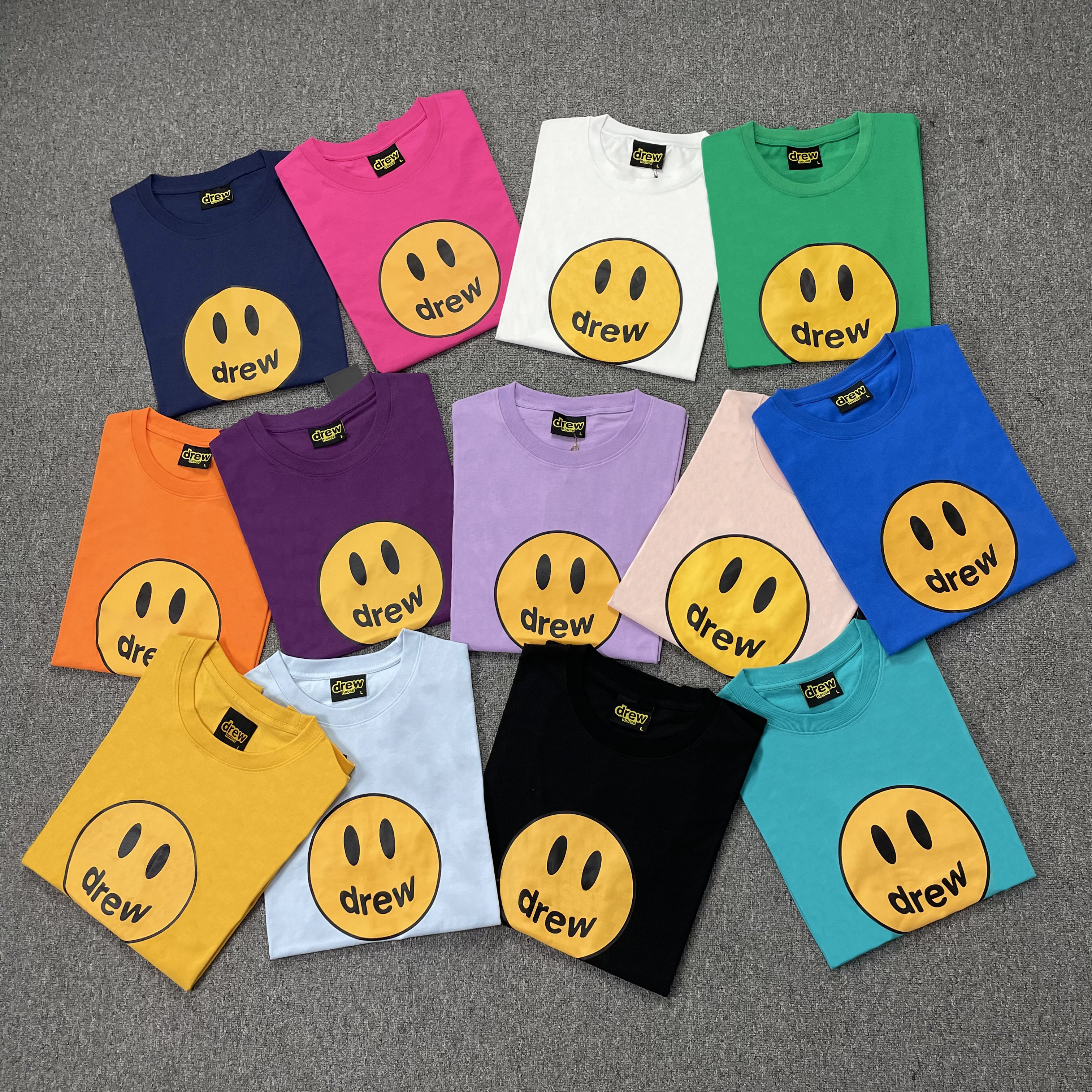 正确版Drew笑脸House短袖纯棉情侣美潮高街宽松贾斯汀比伯同款T恤