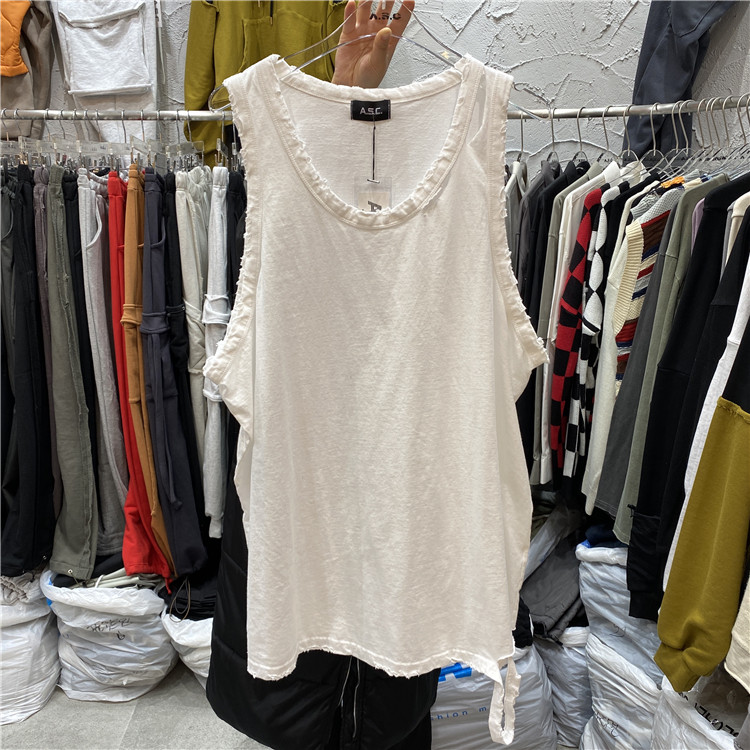 东大门韩国男装代购直播款乞丐风磨破破洞阔口宽松打底背心191224