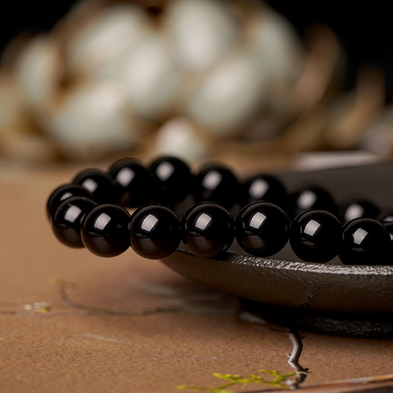 天然乌金黑曜石手链男彩虹眼冰种黑耀石佛珠手串女情侣生日礼物