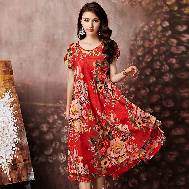 夏装大花裙度假连衣裙胖mm沙滩裙长裙全棉面料全棉面料