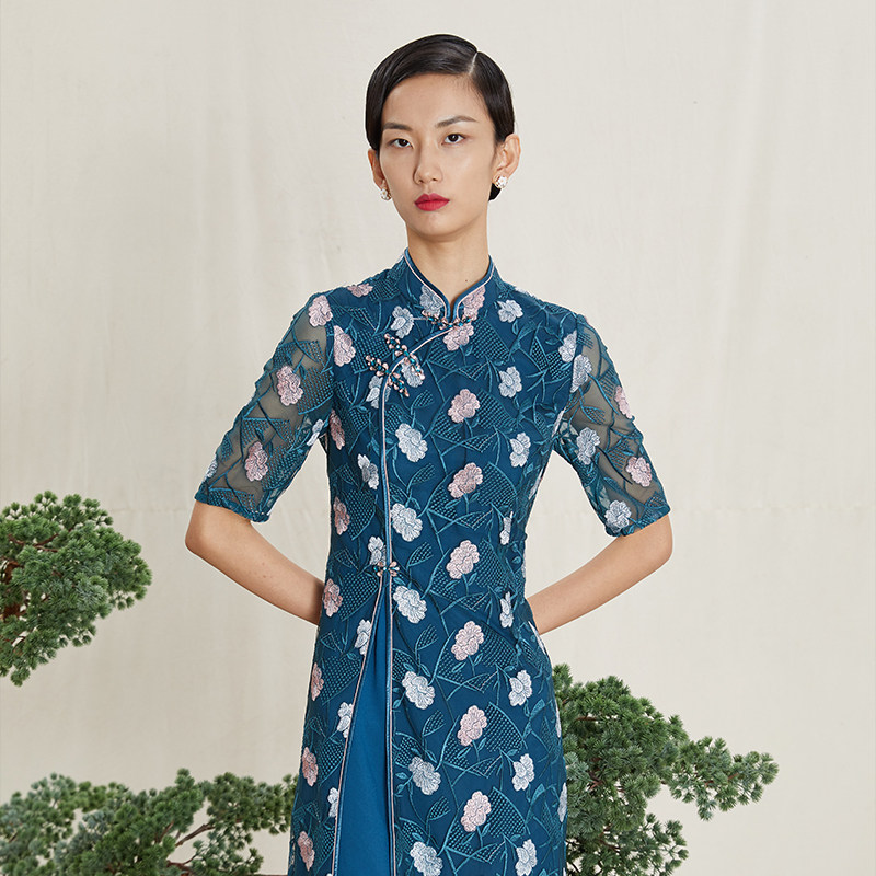 品玉改良旗袍优雅中国国风年轻少女复古女走连衣裙