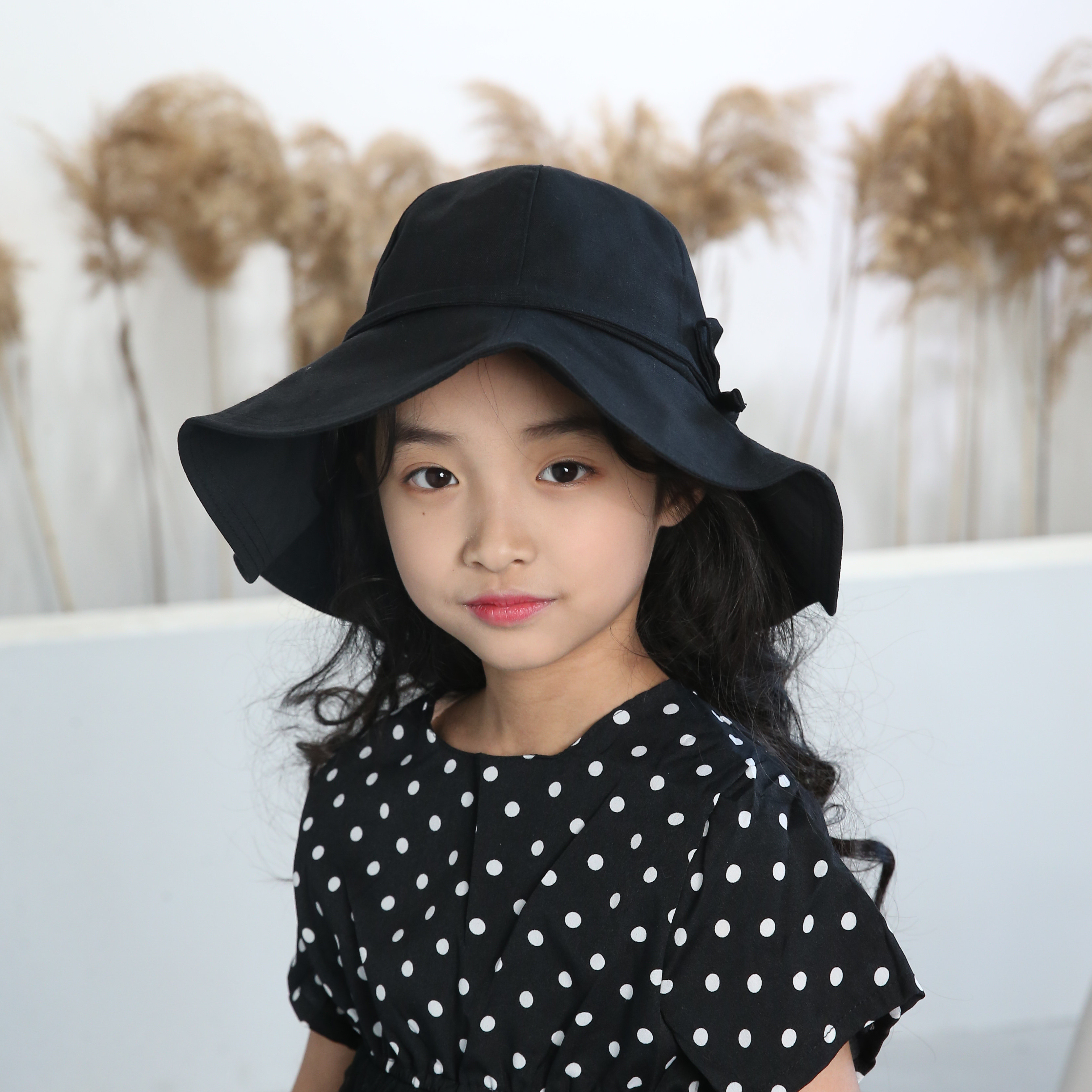 童帽uvtec女童防紫外线大帽檐儿upf50 遮阳帽太阳帽荷叶帽子