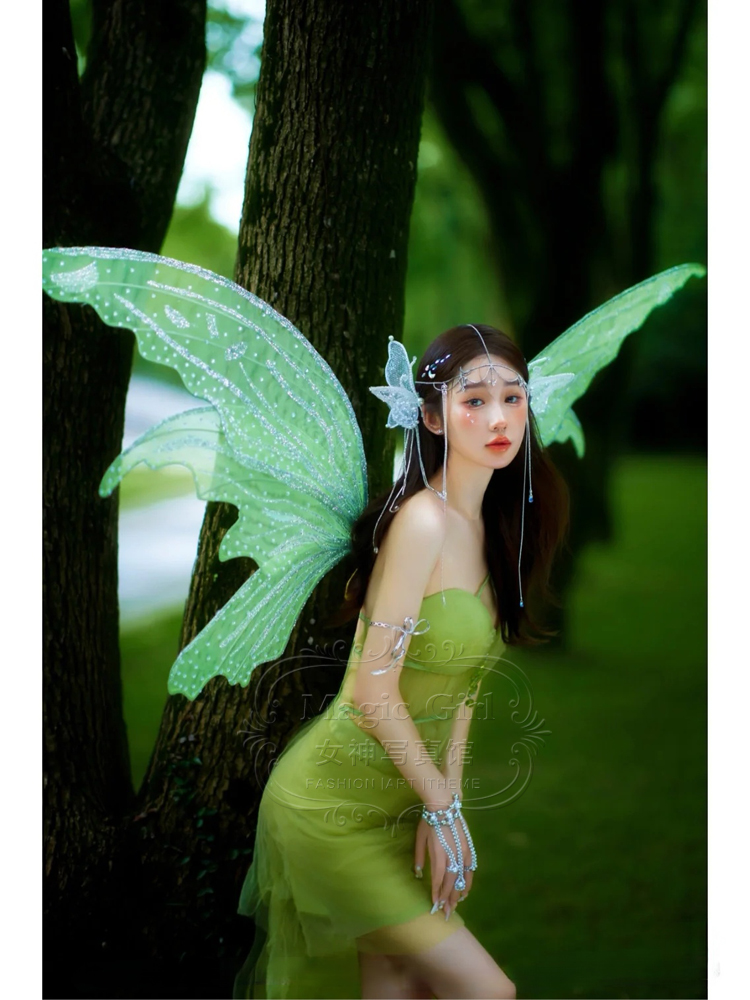 2022新款精灵森系梦幻性感女神私房写真拍照影楼服装绿色短裙礼服