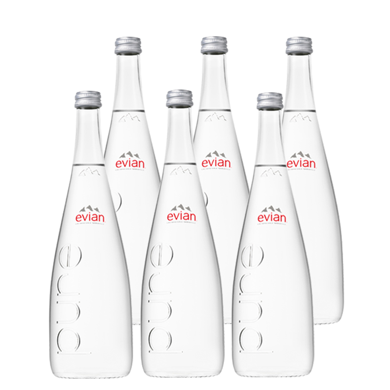 【法国进口】无糖依云天然矿泉水玻璃瓶大瓶750ml*12瓶/年轻水