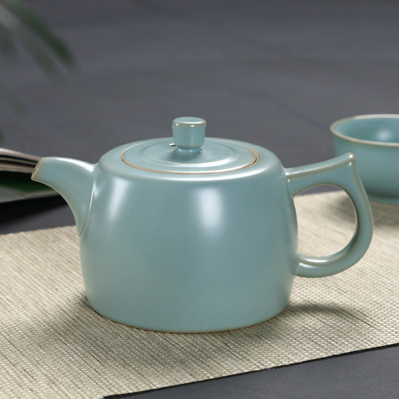 高档汝窑茶壶陶瓷家用汝瓷纯手工可养开片大号单壶功夫茶具