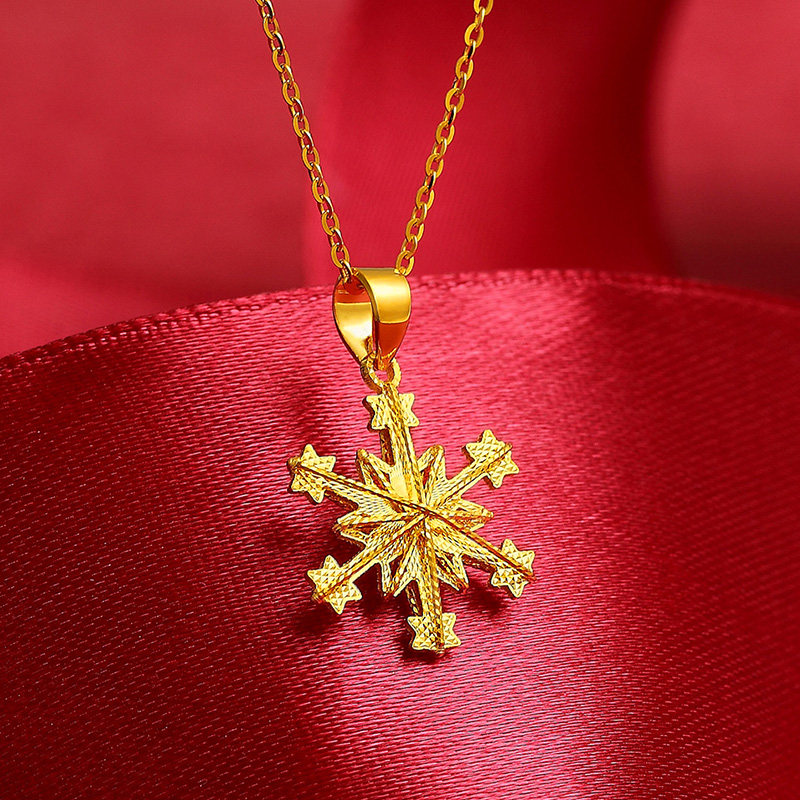 黄金雪花吊坠足金999女款项链挂坠子锁骨链简约送女友