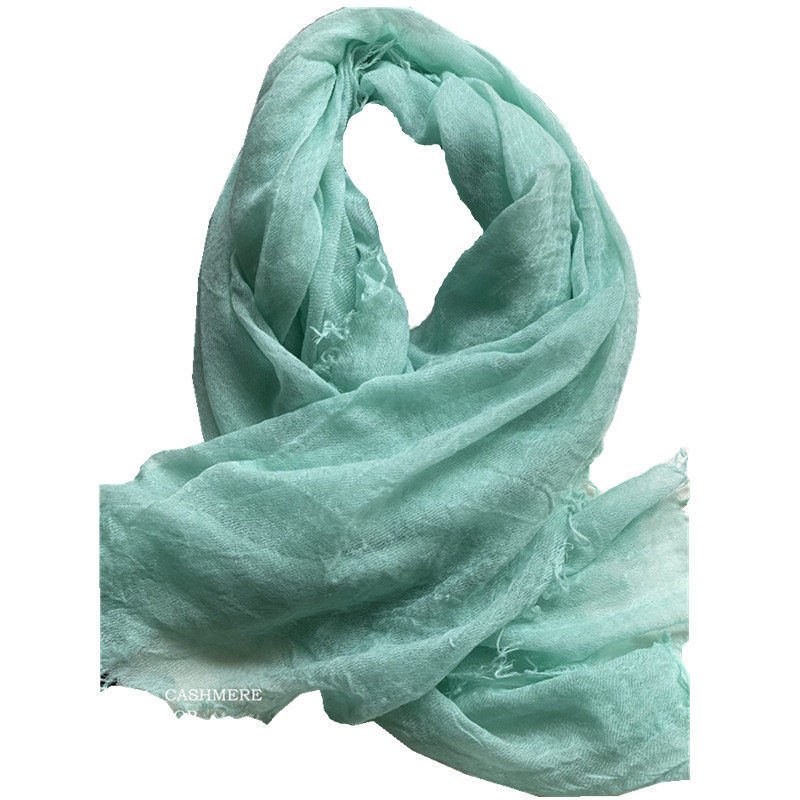绒尖上品蓬松柔软babycashmere精纺斜纹微皱羊绒围巾
