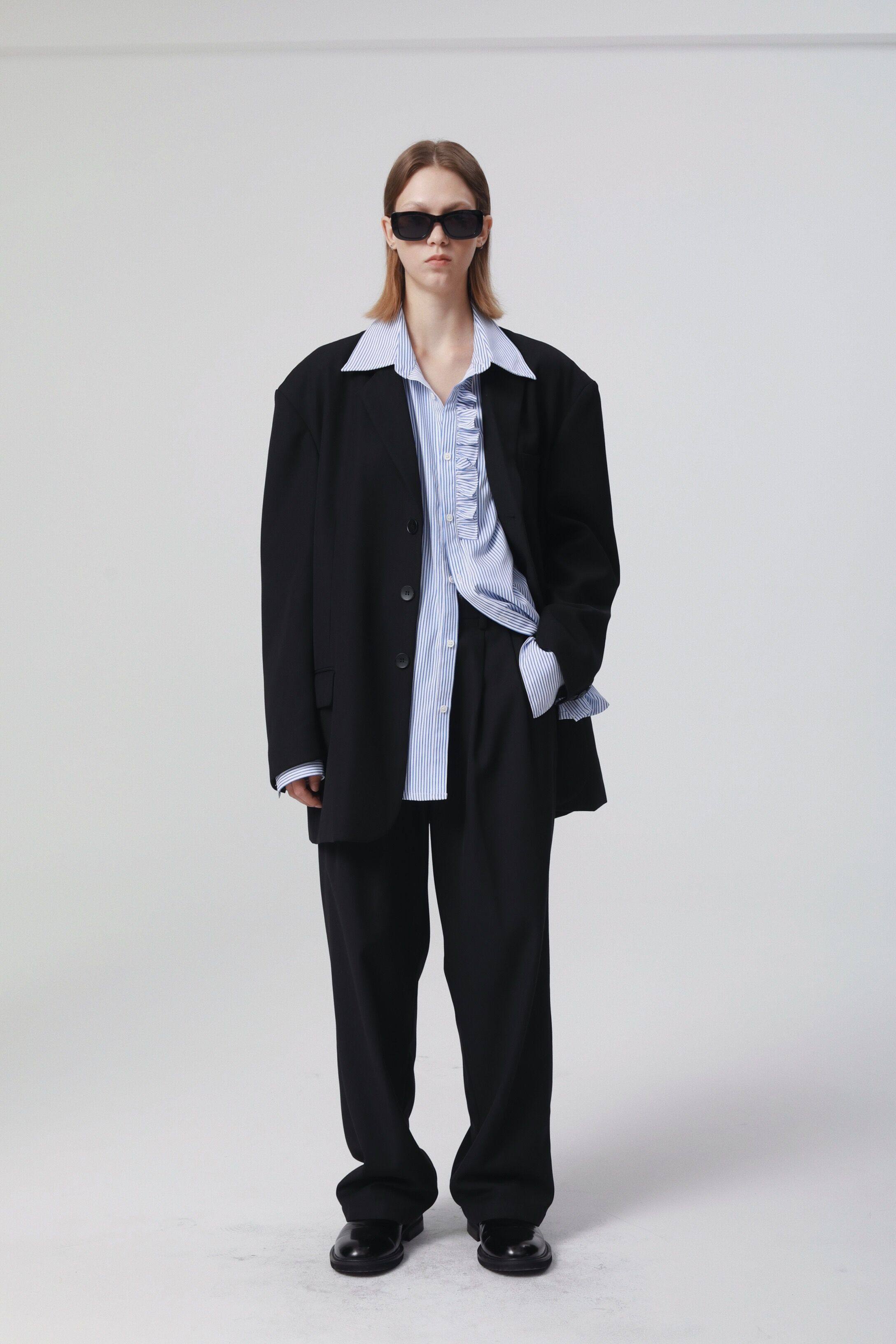 pegasusk质感宽松复古廓形黑色西服吴赫风垫肩oversize男女款西装