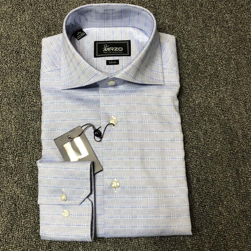 MRZO全棉进口面料男士商务温莎领长袖衬衫蓝色经典上衣衬衣
