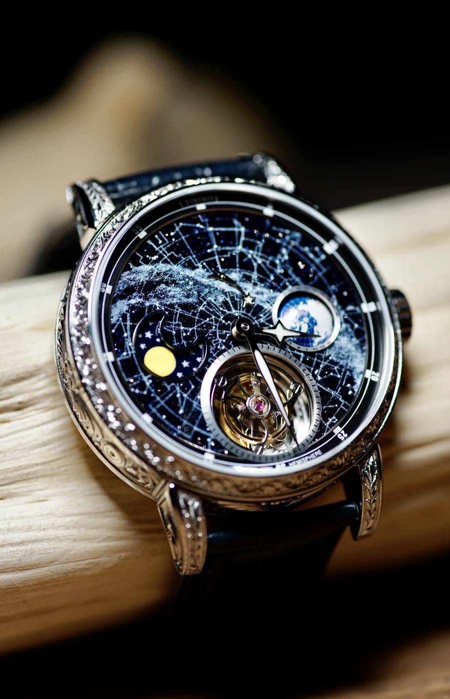 伊特纳帝手表定制时尚小众星空地球月相动显陀飞轮自动机械表夜光
