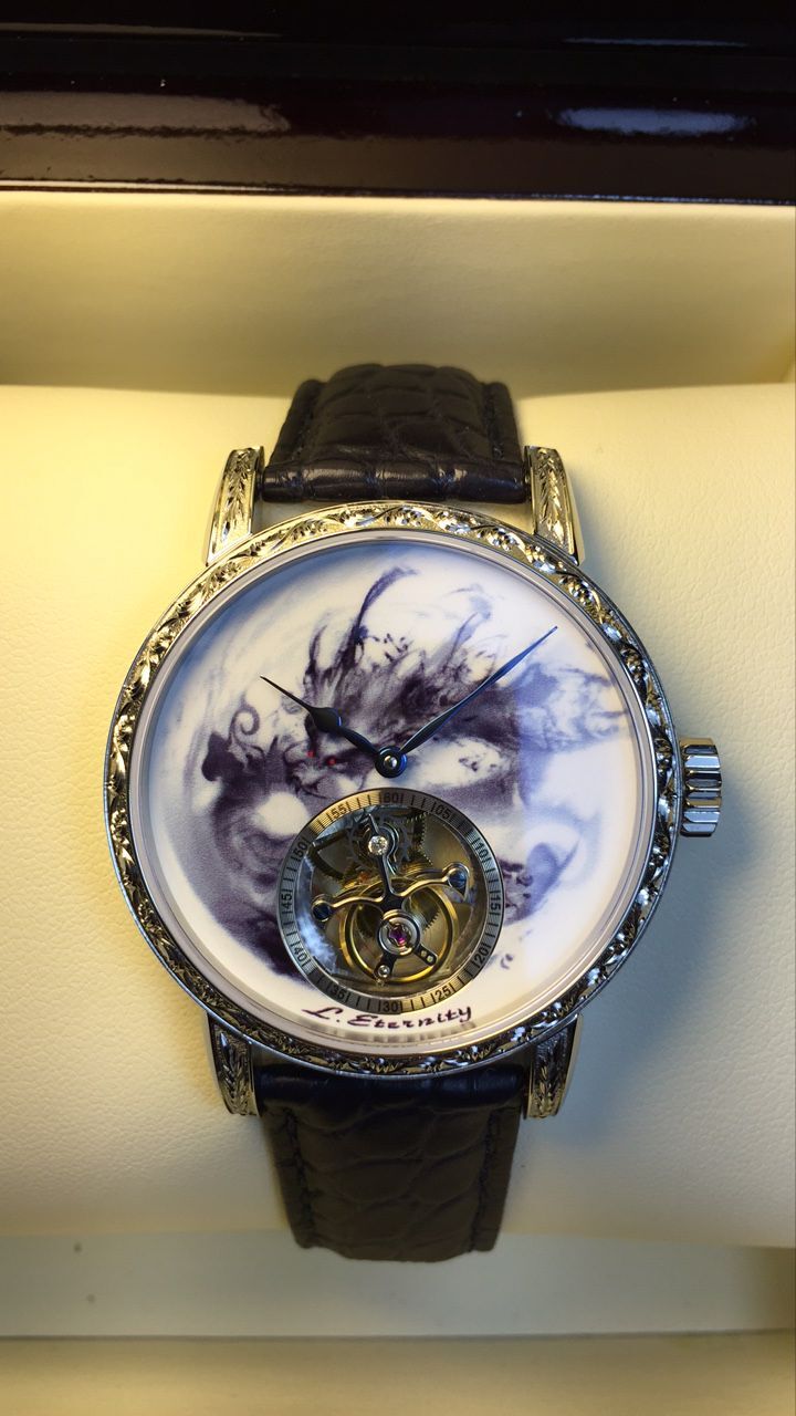 中国风水墨龙烤蓝针搪瓷盘面 陀飞轮 伊特纳帝定制个性机械表