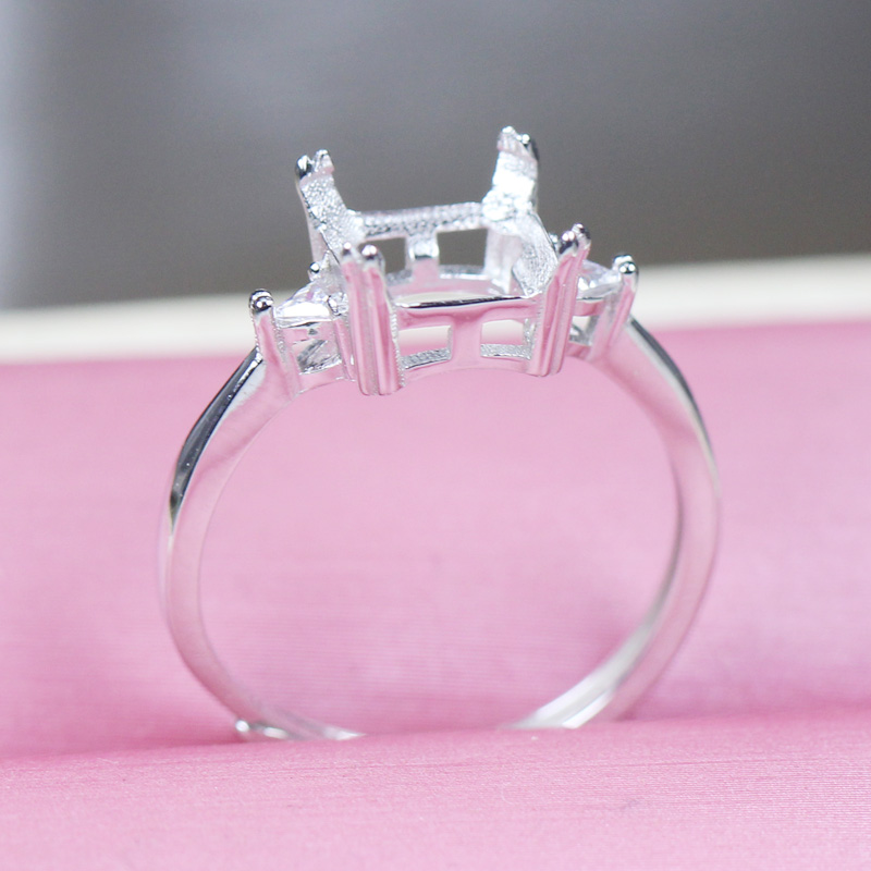 冰花切割雷迪恩空托钻石戒指托正方形8戒托女镶嵌加工925纯银活口