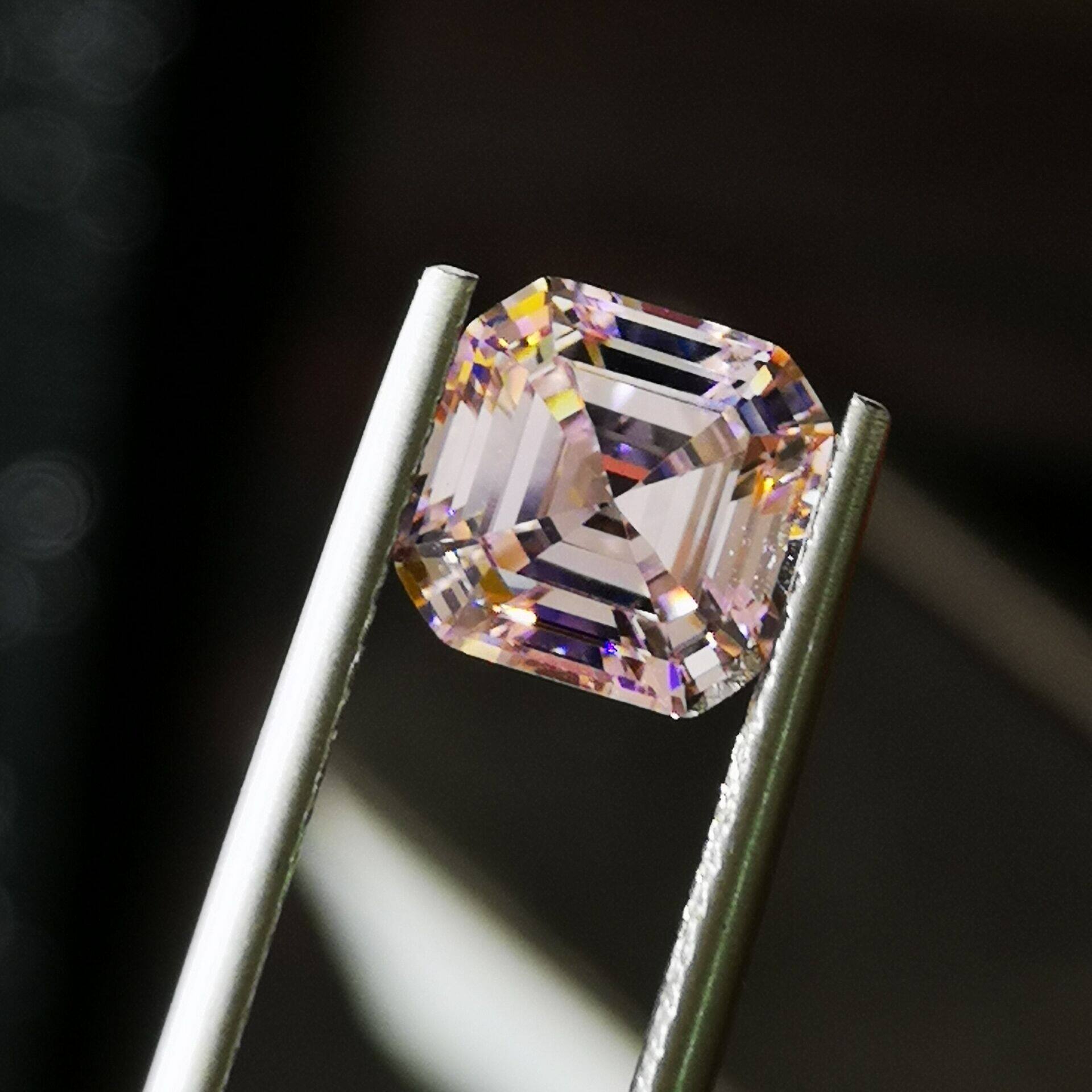 正方形浅粉钻裸石美国锆石粉色阿斯切切切割戒指戒指