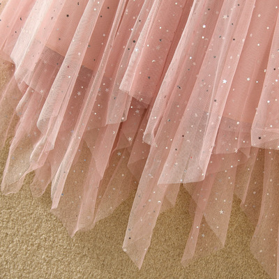 中长款不规则纱裙春秋高腰显瘦字裙亮片星星星空半身裙