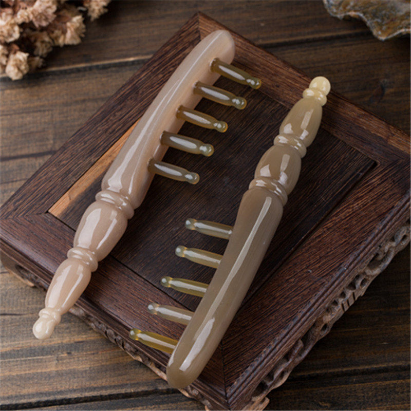 天然正品白水牛角拨筋按摩梳 疏通头部全身经络按摩棒