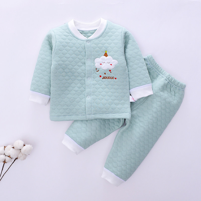 婴幼儿保暖套装 宝宝夹棉内衣 男女儿童秋冬三层加厚纯棉衣服1岁2